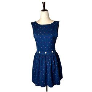 Maison Kitsune Dress Women 8 Blue Floral Cotton Button Detail‎ Tie Back Mini